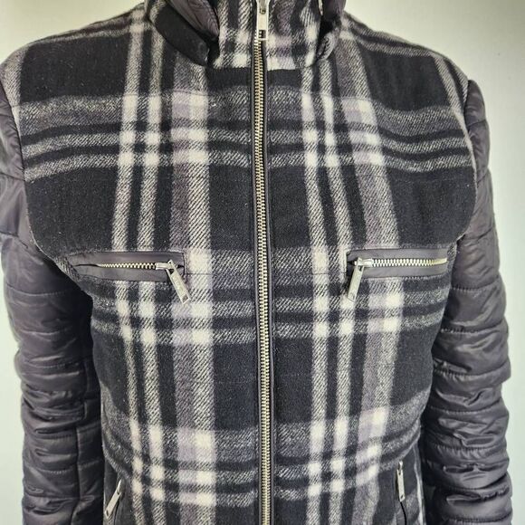 Gaudi Plaid Wool Puffer Jacket Black Small - Picture 5 of 9